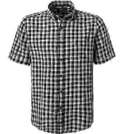 Kurzarmhemd, Leinen-Baumwolle, Blau Kariert -Maenner Mode Haus  413295 norm 1