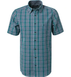 Kurzarmhemd, Comfort Fit, Baumwolle, Blau-grün Kariert