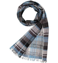 Bugatti Schal, Baumwolle, Blau Kariert