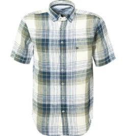 Maenner Mode Haus 15 FYNCH-HATTON Kurzarmhemd, Reines Leinen, Blau-grün Kariert