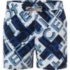 Badeshorts, Mikrofaser, Blau-weiß Gemustert -Maenner Mode Haus  414454 norm