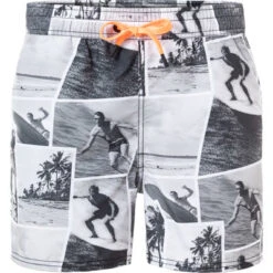 Badeshorts, Mikrofaser, Grau-weiß Gemustert