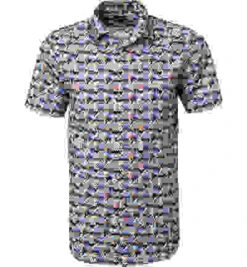 Daniel Hechter Kurzarmhemd, Modern Fit, Baumwolle, Blau-orange Gemustert -Maenner Mode Haus  415382 norm 1