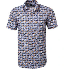Daniel Hechter Kurzarmhemd, Modern Fit, Baumwolle, Blau-orange Gemustert