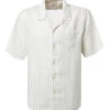 Kurzarmhemd, Reines Leinen, Beige-weiß Gestreift -Maenner Mode Haus  415484 norm