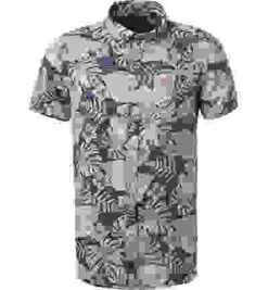 Kurzarmhemd, Lyocell, Blaugrau-weiß Gemustert -Maenner Mode Haus  415669 norm 1