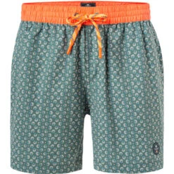 Badeshorts, Baumwolle, Grün Gemustert