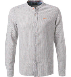 Hemd, Leinen, Olivgrün-weiß Gestreift