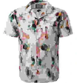 OLYMP Kurzarmhemd, Baumwolle, Body Fit, Weiß-multicolor Gemustert -Maenner Mode Haus  416161 norm 1