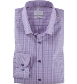OLYMP Hemd, Body Fit, Baumwoll-Stretch, Rose Kariert