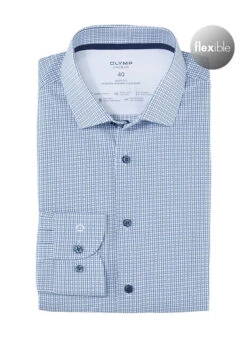 OLYMP Hemd, Body Fit, Baumwoll-Stretch Climate Control, Marine-weiß Kariert