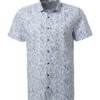 OLYMP Kurzarmhemd, Body Fit, Baumwolle, Blau Gemustert -Maenner Mode Haus  416221 norm