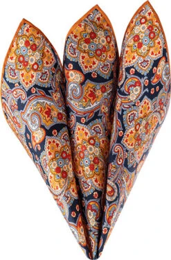 Einstecktuch, Seide, Orange-navy Gemustert