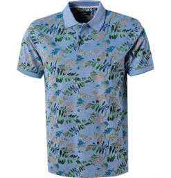 RAGMAN Polo-Shirt, Baumwoll-Piqué, Denim Gemustert