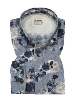 Hemd, Shaped Fit, Baumwolle, Dunkelblau Gemustert