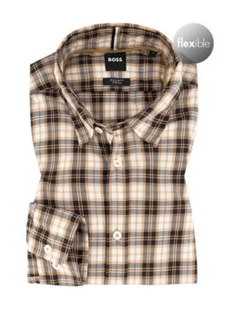 Hemd, Regular Fit, Baumwoll-Stretch, Beige-schwarz Kariert