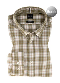 Hemd, Regular Fit, Baumwoll-Stretch, Khaki Kariert