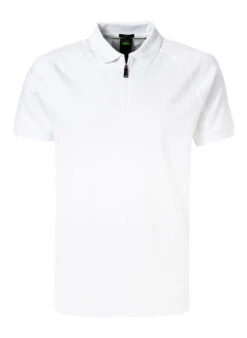 Boss Green Zip-Polo, Regular Fit, Baumwoll-Jersey, Weiß