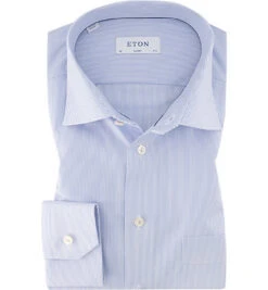 ETON Hemd, Classic Fit, Baumwolle, Hellblau-weiß Gestreift