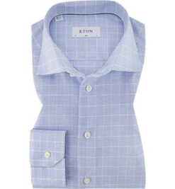 ETON Hemd, Slim Fit, Baumwolle, Hellblau Kariert