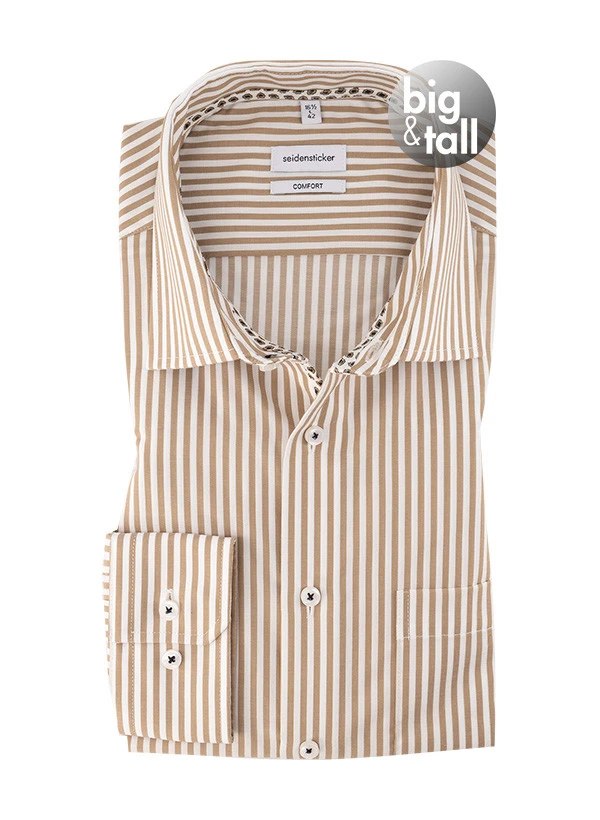 Seidensticker Hemd, Comfort Fit, Baumwolle, Sand Gestreift 3 Seidensticker Hemd, Comfort Fit, Baumwolle, Sand Gestreift