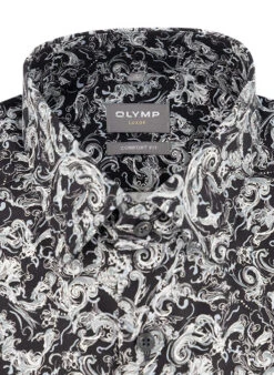 OLYMP Hemd, Comfort Fit, Baumwolle, Schwarz Gemustert -Maenner Mode Haus  417996 norm2
