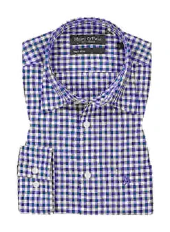 Marc O'Polo Hemd, Regular Fit, Bio Baumwolle, Blau-weiß Kariert -Maenner Mode Haus  418079 norm 1