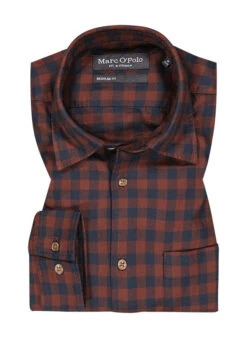 Marc O'Polo Hemd, Regular Fit, Bio Baumwolle, Bordeaux-blau Kariert