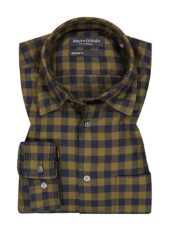 Marc O'Polo Hemd, Regular Fit, Bio Baumwolle, Oliv-blau Kariert