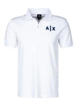 Armani Exchange Zip-Polo, Baumwoll-Piqué, Weiß