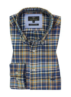 FYNCH-HATTON Hemd, Flanell, Blau-messing Kariert