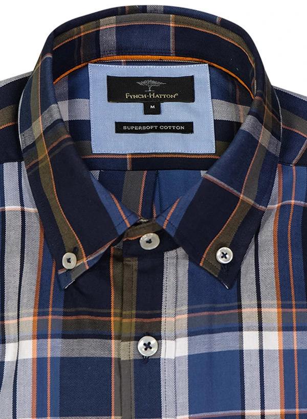 FYNCH-HATTON Hemd, Baumwolle, Blau Kariert 4 FYNCH-HATTON Hemd, Baumwolle, Blau Kariert – Bild 2