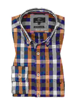 FYNCH-HATTON Hemd, Baumwolle, Marine-orange Kariert -Maenner Mode Haus  419118 norm 1