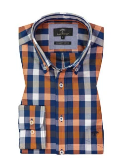 FYNCH-HATTON Hemd, Baumwolle, Marine-orange Kariert