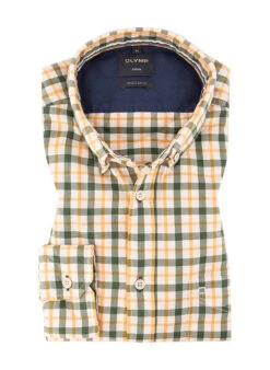 OLYMP Hemd, Regular Fit, Baumwolle, Grün Kariert