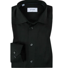 ETON Hemd, Slim Fit, Twill, Schwarz