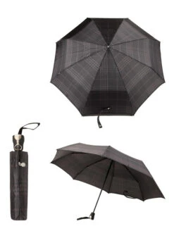 Bugatti Regenschirm, Automatik, Schwarz-grau Kariert